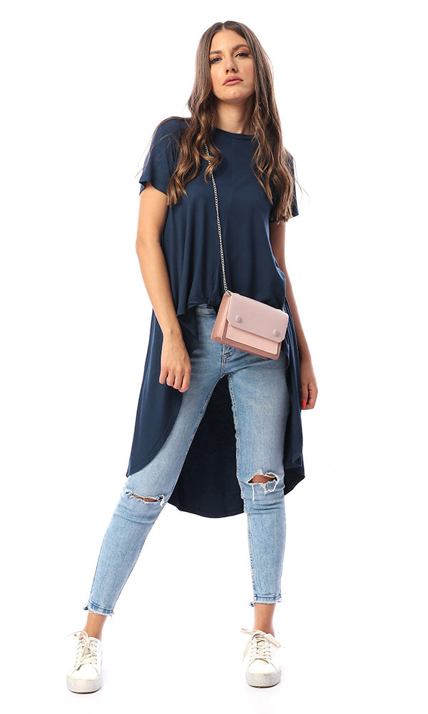 53437 Wrap Front Navy Blue Solid Top