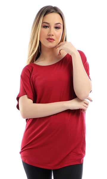 53466 Bow Open Back Short Sleeves Burgundy Top