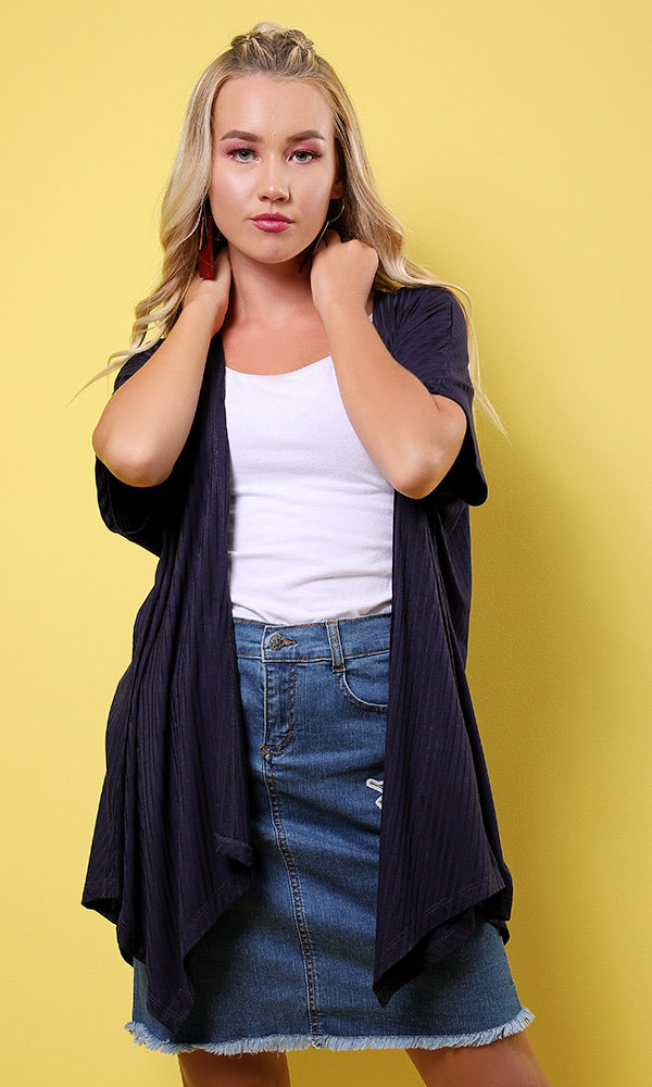 53514 Blue Chambray Ribbed Cardigan