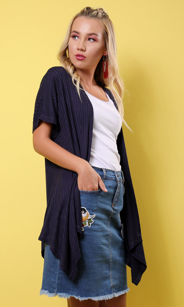 53514 Blue Chambray Ribbed Cardigan