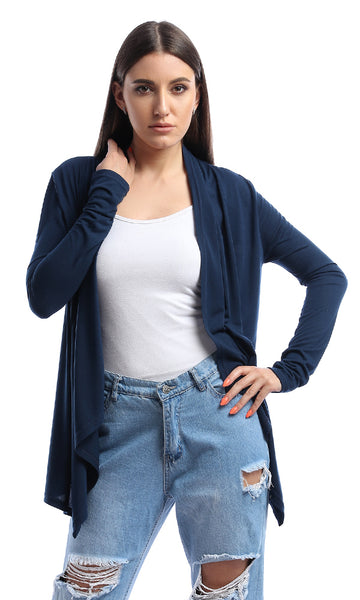 53517 Amber Navy Blue Ribbed Long Sleeve Cardigan