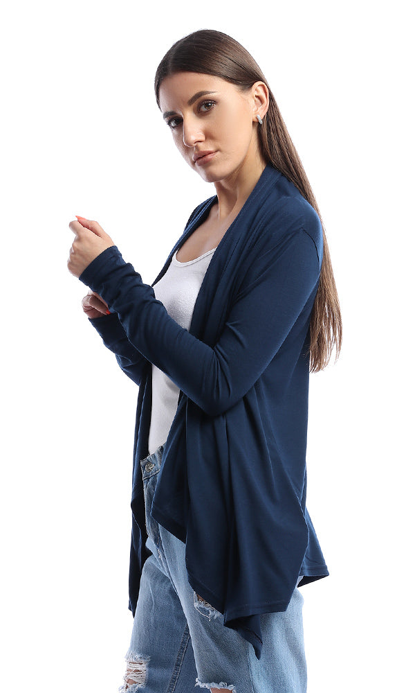 53517 Amber Navy Blue Ribbed Long Sleeve Cardigan