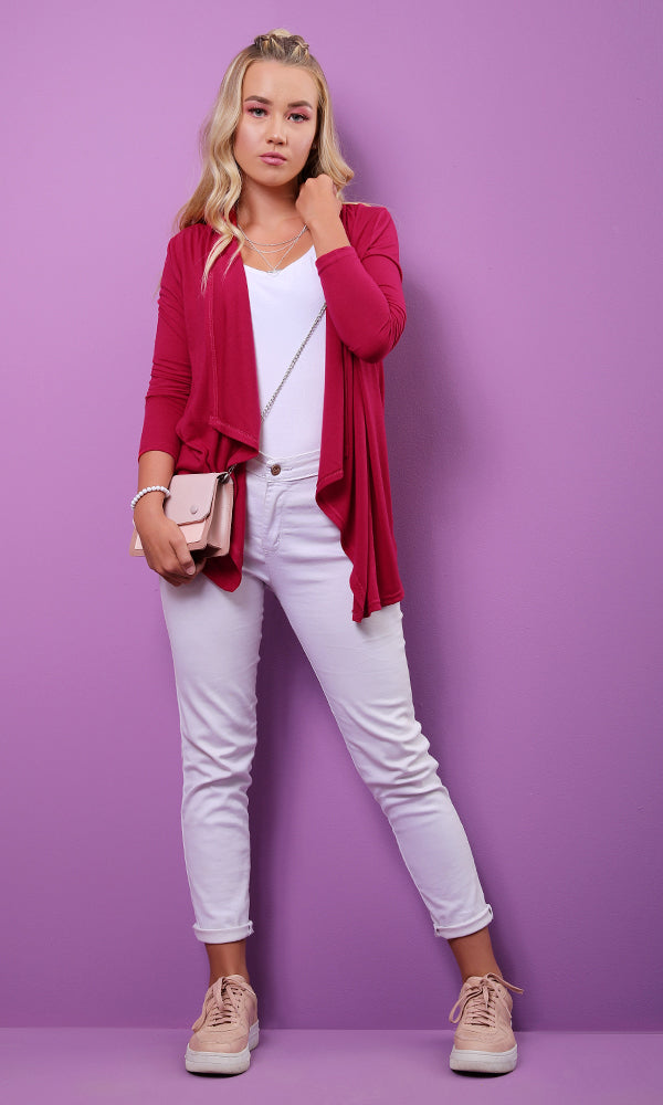 53520 Solid Fuchsia Open Neckline Cardigan