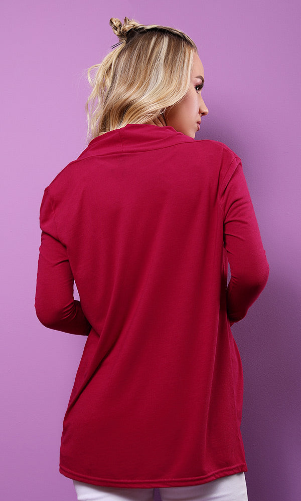 53520 Solid Fuchsia Open Neckline Cardigan