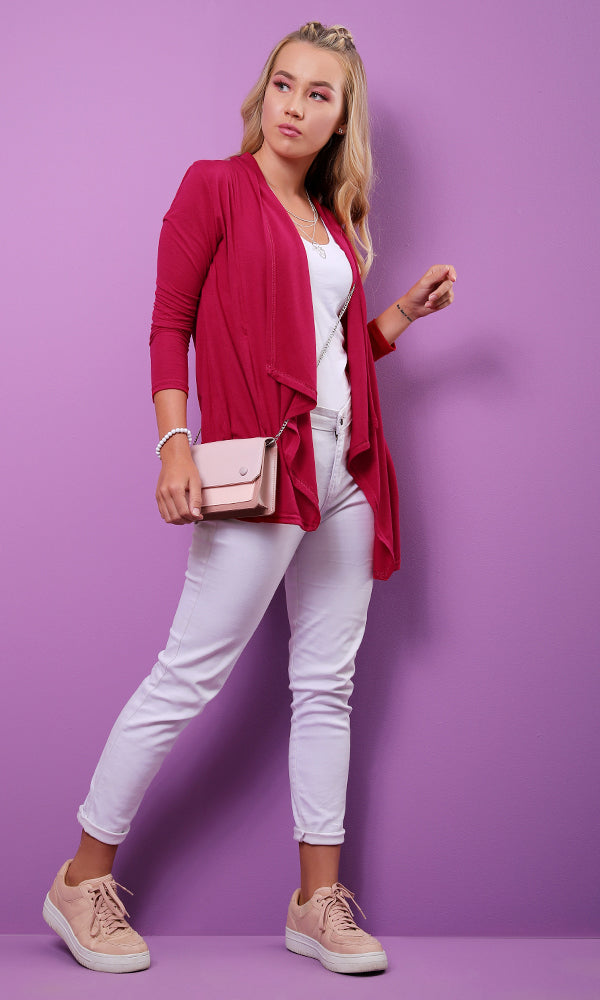 53520 Solid Fuchsia Open Neckline Cardigan