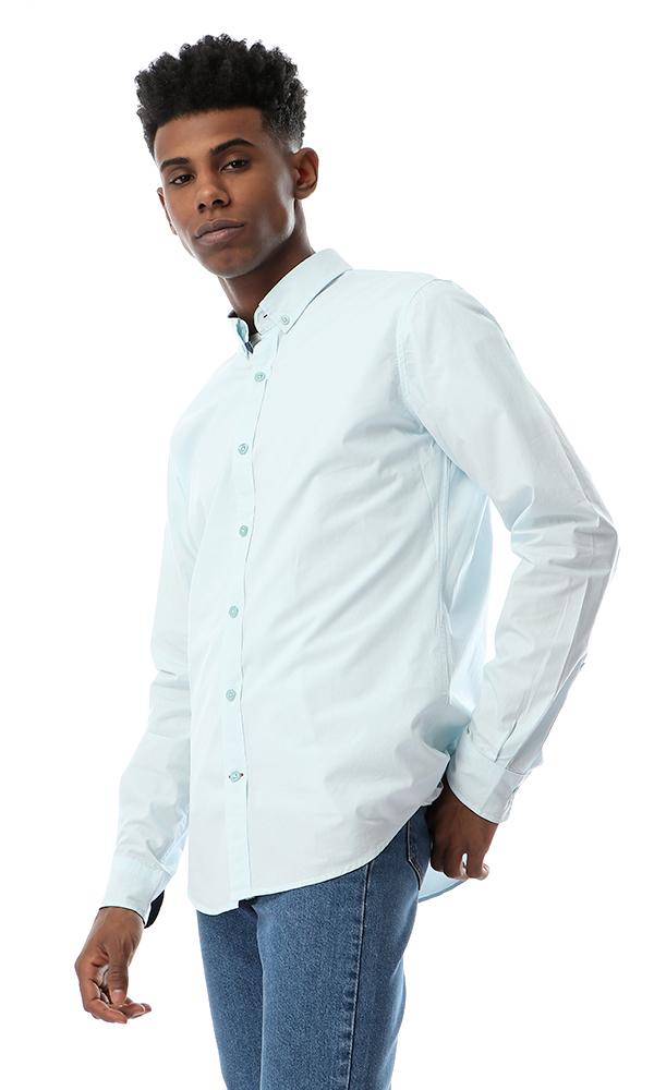 53527 Solid Full Sleeves Buttoned Sky Blue Shirt - Ravin 