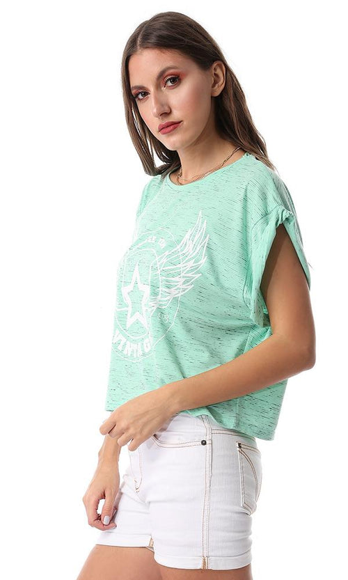 53663 Front Print Short Sleeves Mint Green T-Shirt - Ravin 