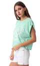 53663 Front Print Short Sleeves Mint Green T-Shirt - Ravin 