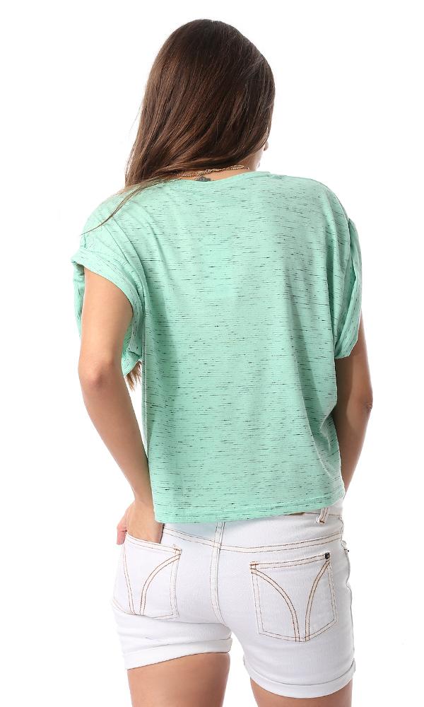 53663 Front Print Short Sleeves Mint Green T-Shirt - Ravin 