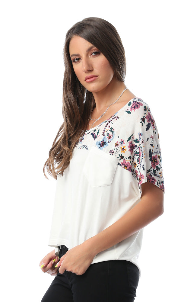 53666 Loose Floral Top Off White