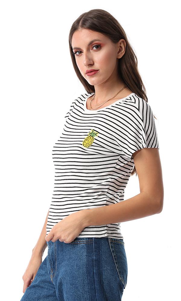 53678 White Stripe Ribbed Popper Pineapple Tee - Ravin 