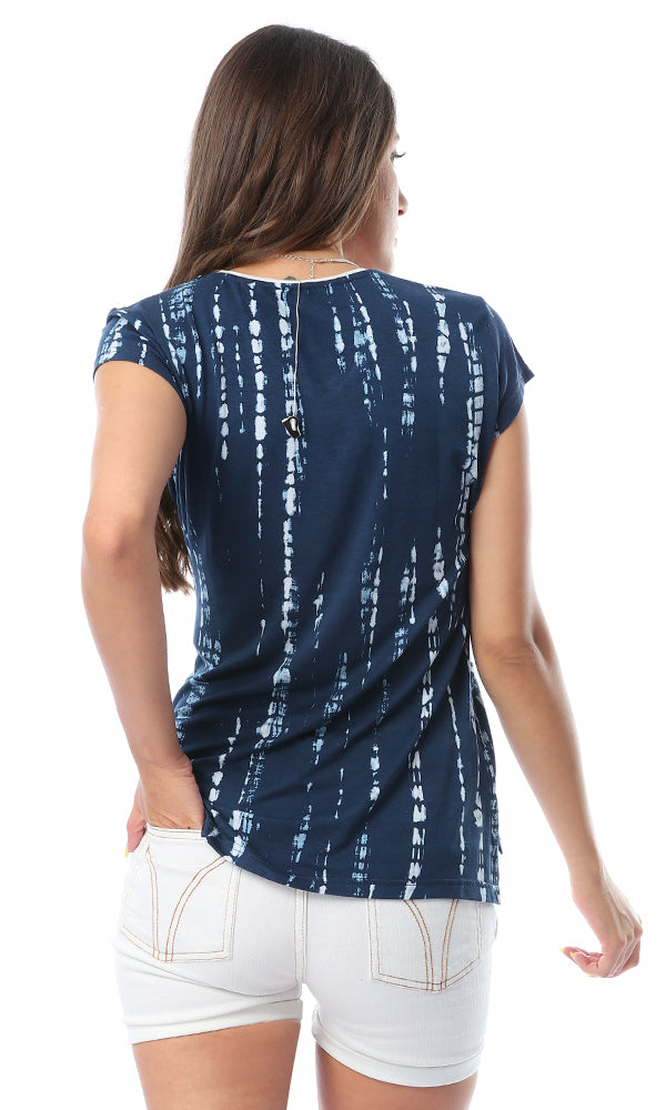 53692 Tie Dye Half Sleeves Navy Blue Tee