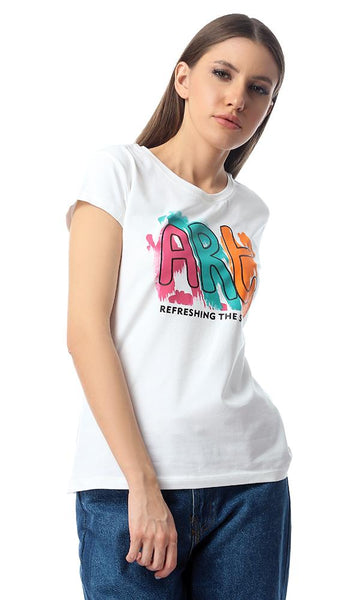 53697 Printed Colorful Art Comfy Off-White T-shirt - Ravin 