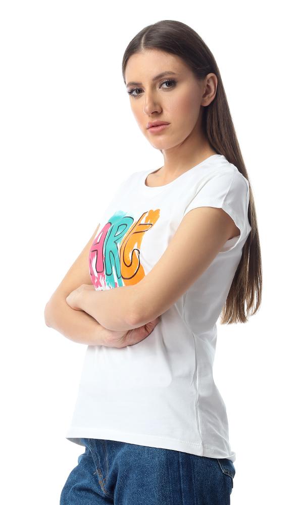 53697 Printed Colorful Art Comfy Off-White T-shirt - Ravin 