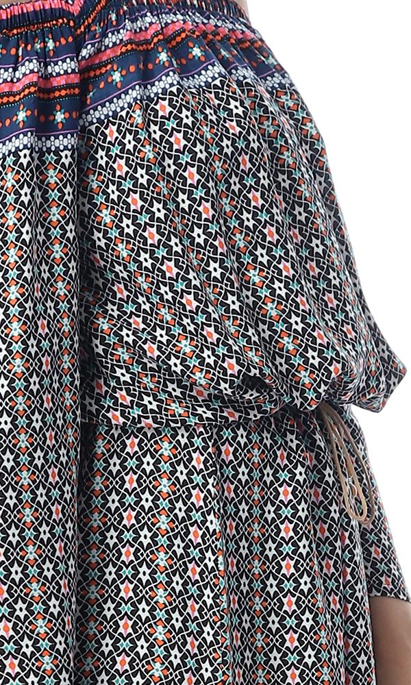 53858 Patterned Off-Shoulders Multicolour Maxi Dress With Slits - Ravin 