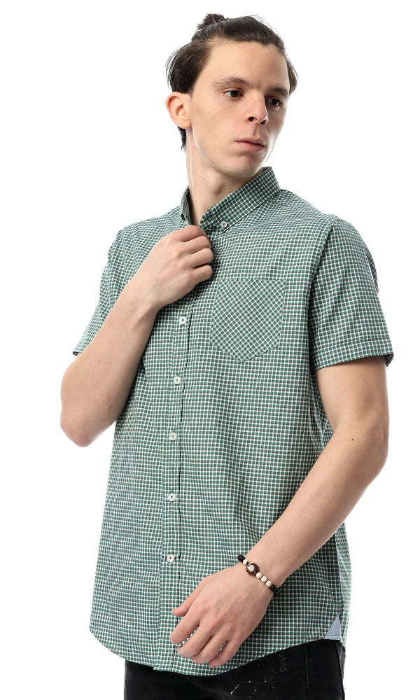 53927 Short Sleeves Plaids Casual Green Shirt