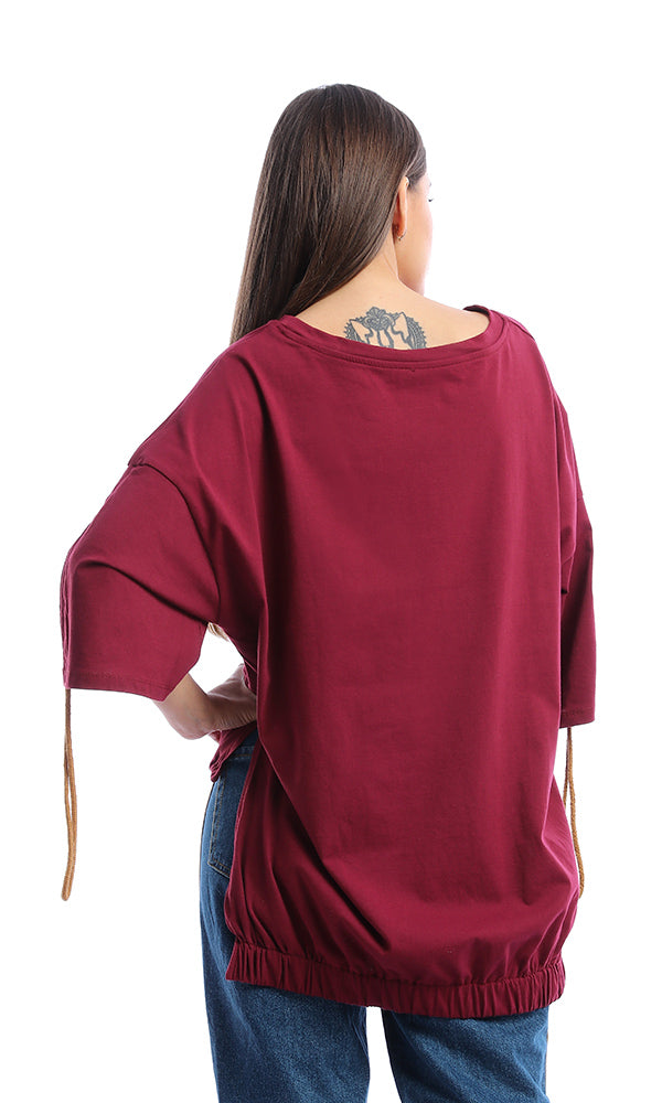 54020 Drawstring Solid Burgundy Tee