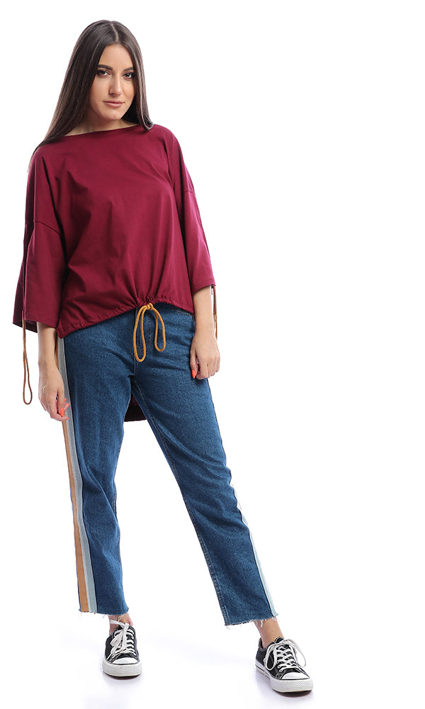 54020 Drawstring Solid Burgundy Tee