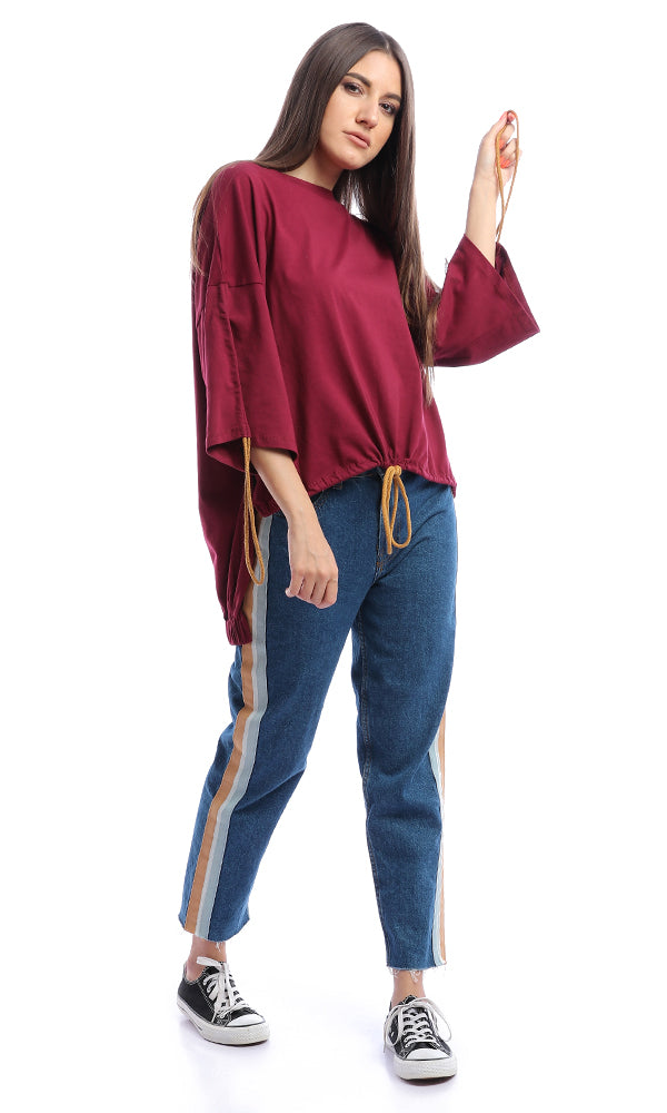 54020 Drawstring Solid Burgundy Tee