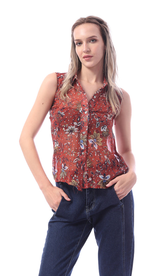 54034 Dark Burgundy Floral Buttoned Shirt