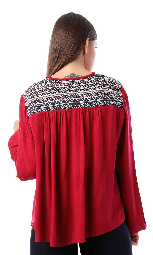 54051 Embroidered Shoulders Dark Red Fluffy Cardigan - Ravin 