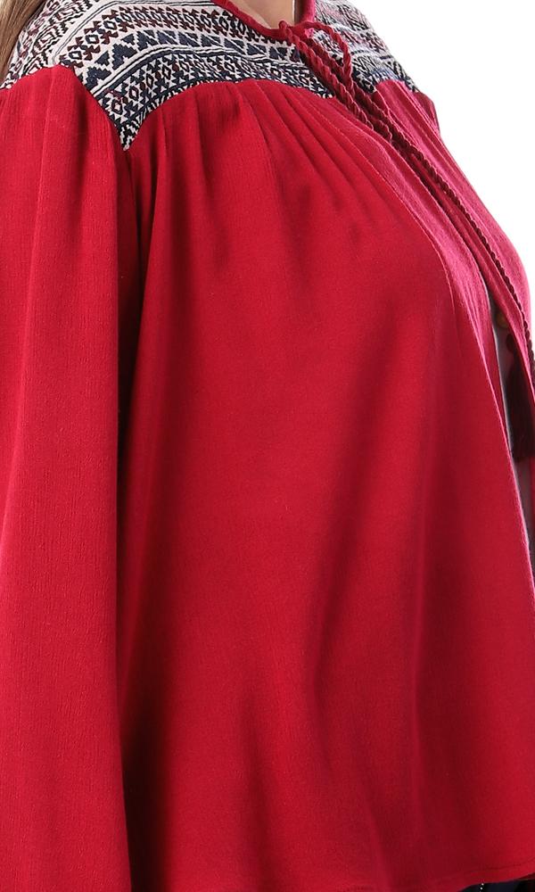 54051 Embroidered Shoulders Dark Red Fluffy Cardigan - Ravin 
