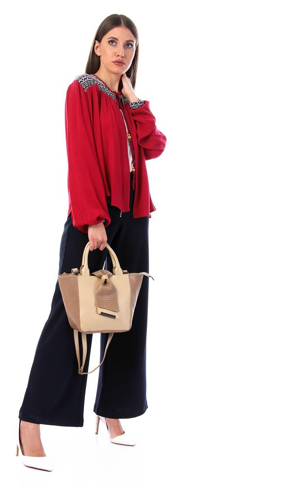 54051 Embroidered Shoulders Dark Red Fluffy Cardigan - Ravin 