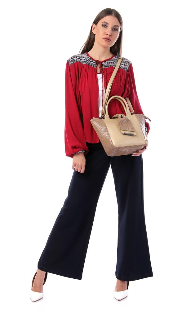 54051 Embroidered Shoulders Dark Red Fluffy Cardigan - Ravin 