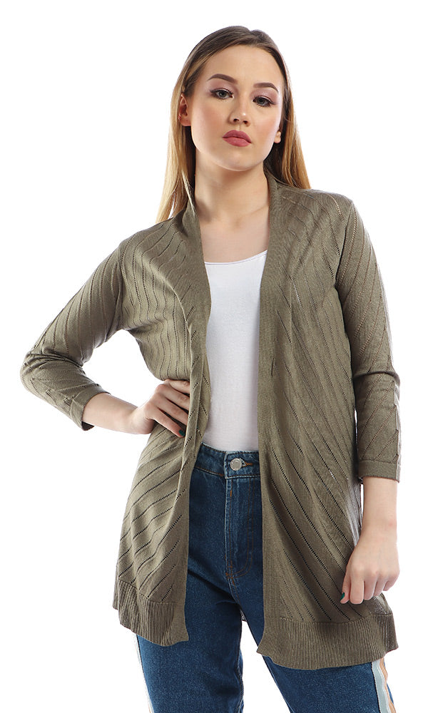 54054 Comfy Fluffy Long Sleeves Army Green Cardigan