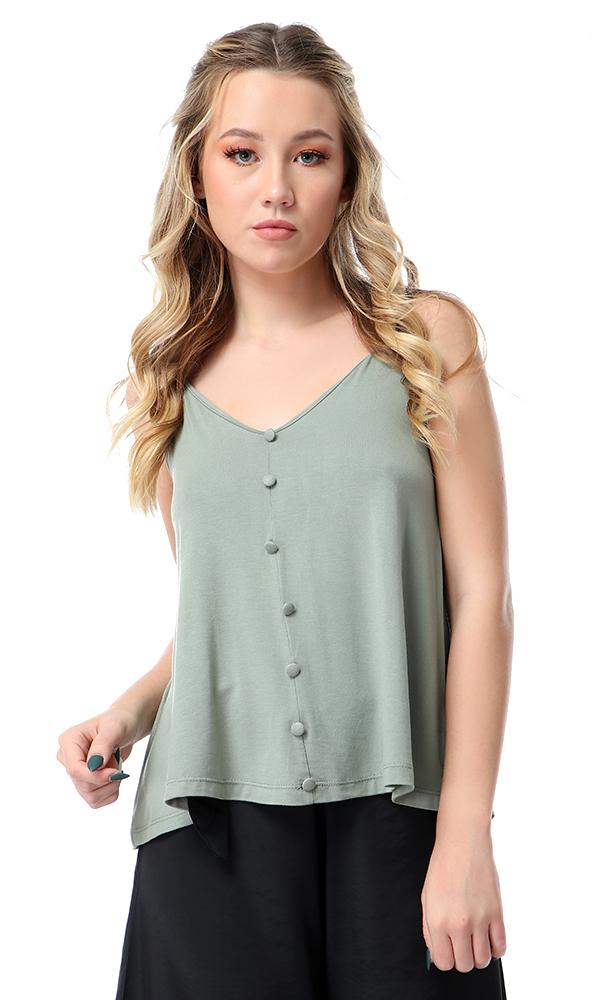 54067 Decorative Buttons Fluffy Sage Green Top - Ravin 