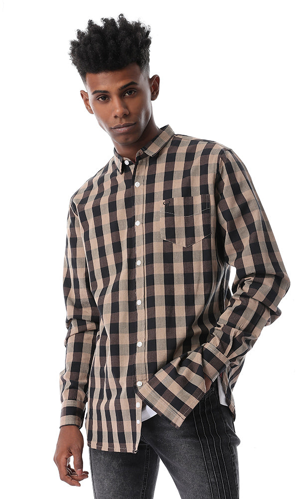 54072 Check Brown Turn Down Collar Shirt