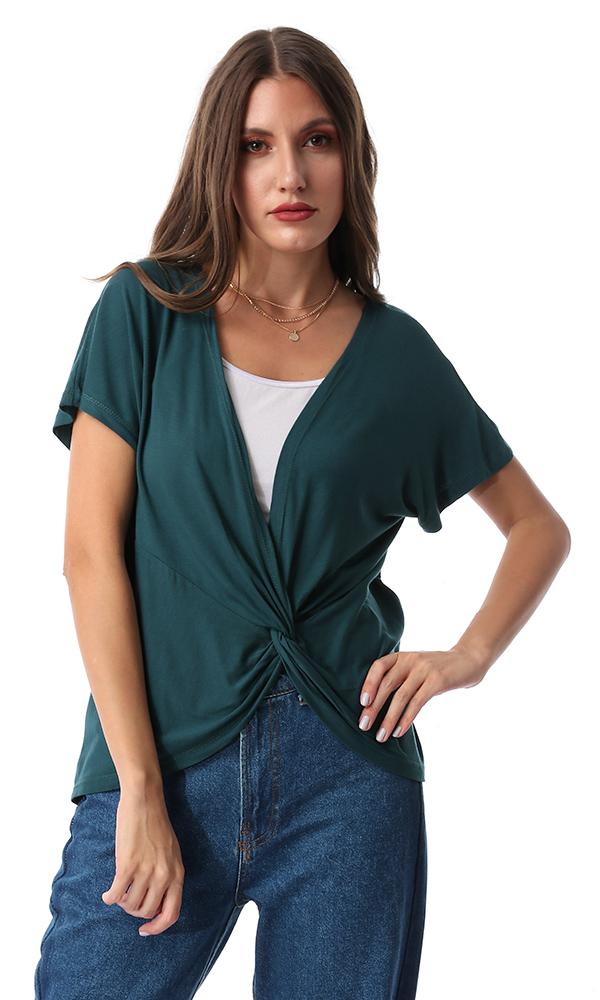 54078 Dark Green Knot Detail T-Shirt - Ravin 