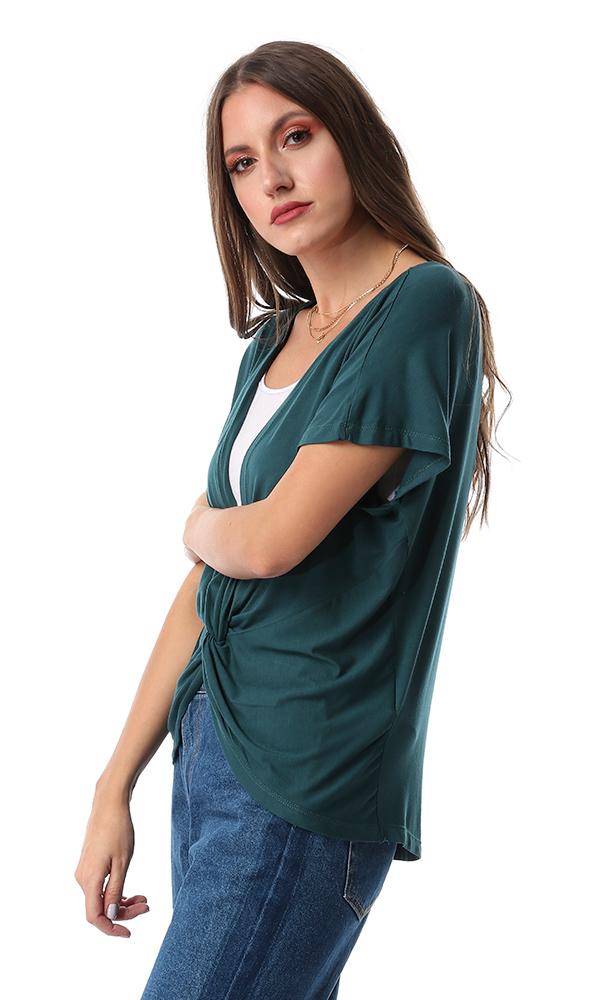 54078 Dark Green Knot Detail T-Shirt - Ravin 