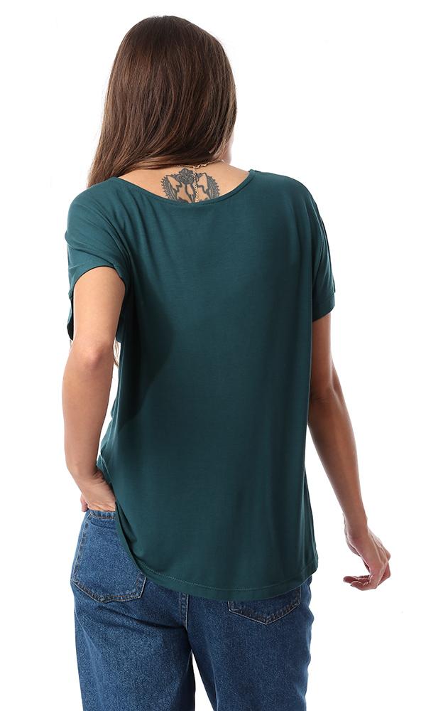 54078 Dark Green Knot Detail T-Shirt - Ravin 