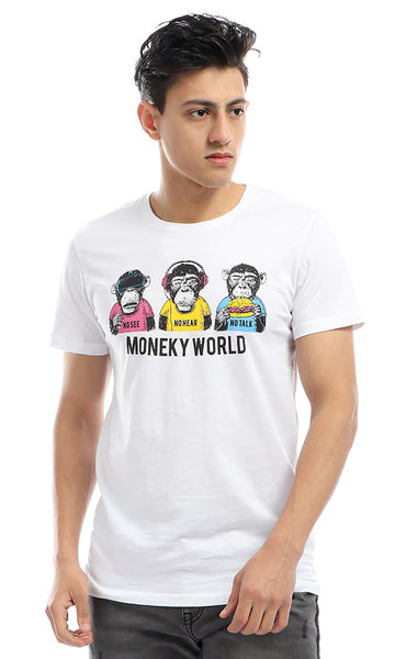 54082 Monkey World Blended Cotton White T-Shirt