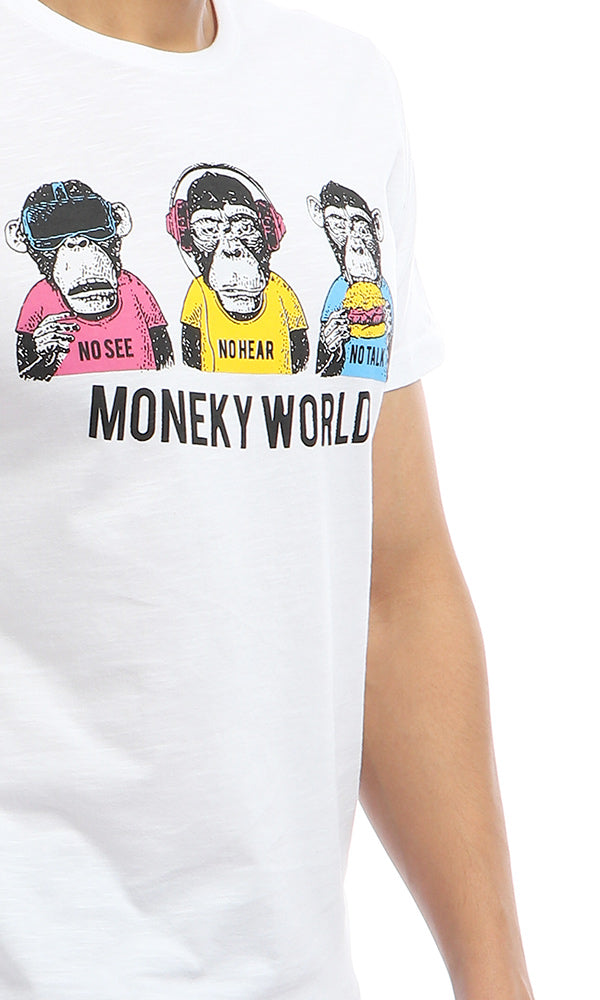 54082 Monkey World Blended Cotton White T-Shirt