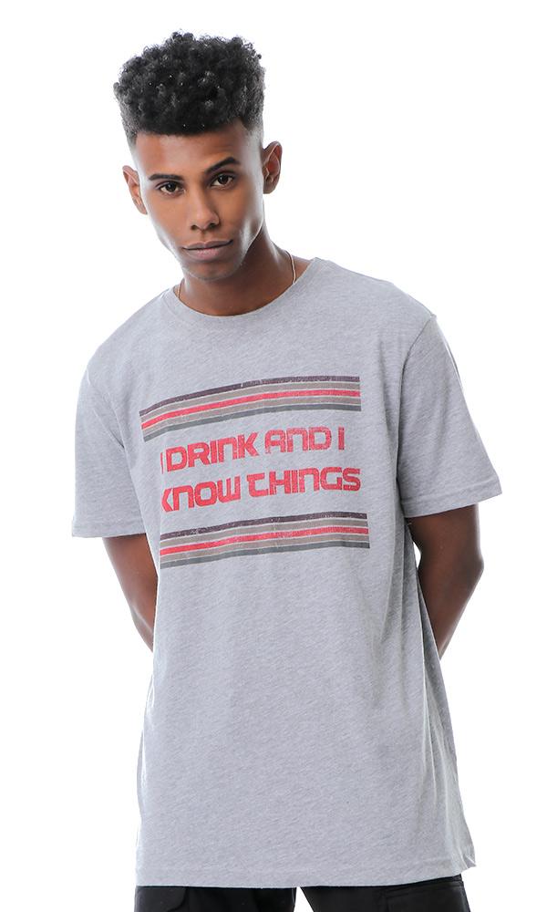 54091 Front Print Short Sleeves Heather Grey T-shirt - Ravin 