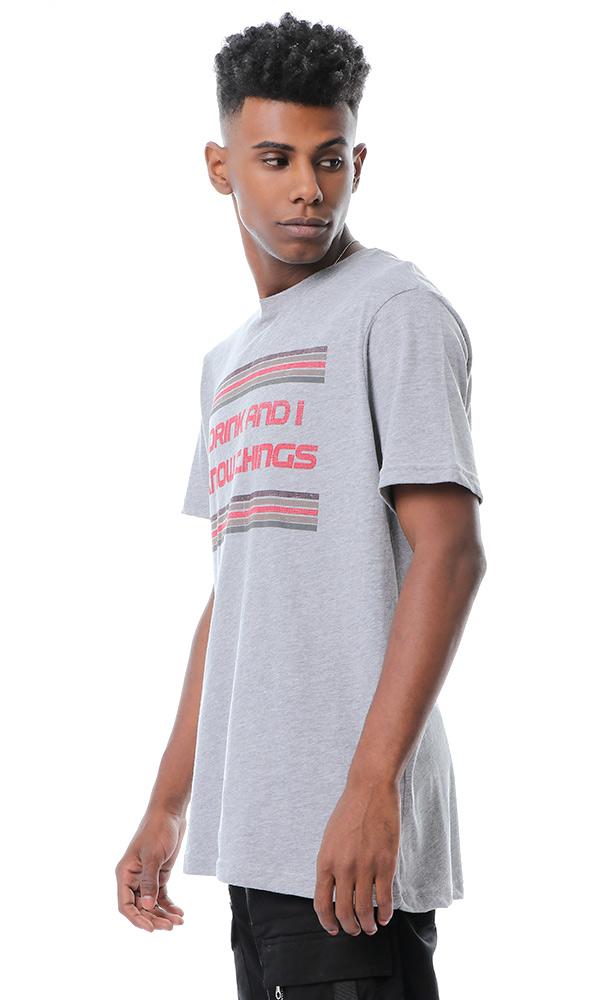 54091 Front Print Short Sleeves Heather Grey T-shirt - Ravin 