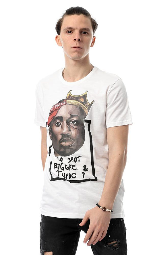 54093 Tupac Printed Inspired White Tee - Ravin 