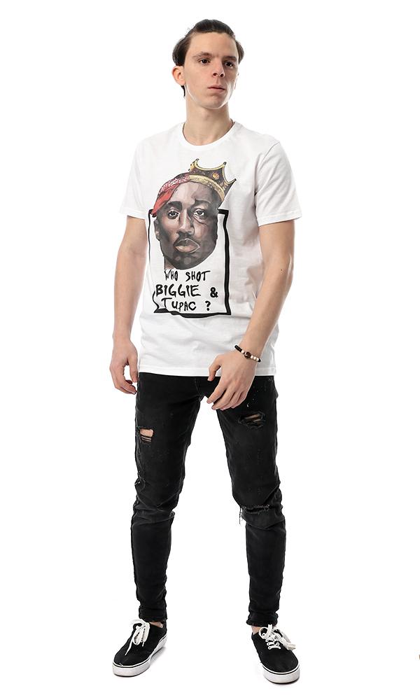 54093 Tupac Printed Inspired White Tee - Ravin 