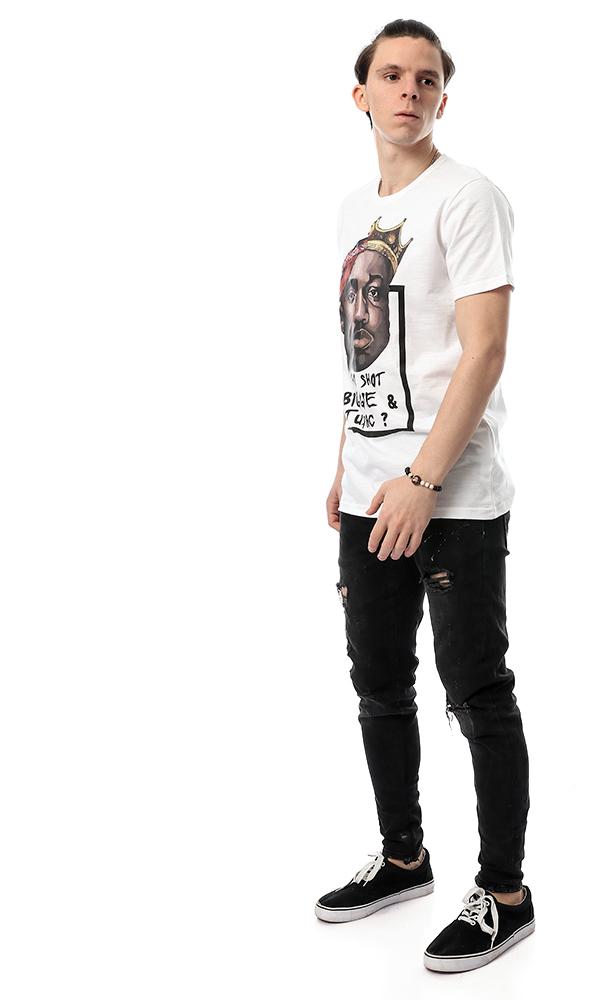 54093 Tupac Printed Inspired White Tee - Ravin 