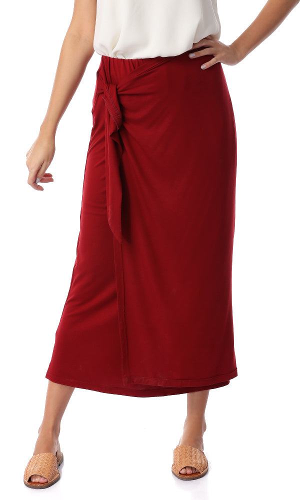 Front Wrap Solid Burgundy Skirt