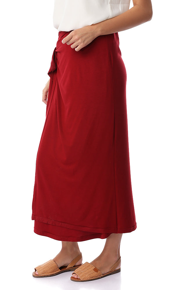 Front Wrap Solid Burgundy Skirt