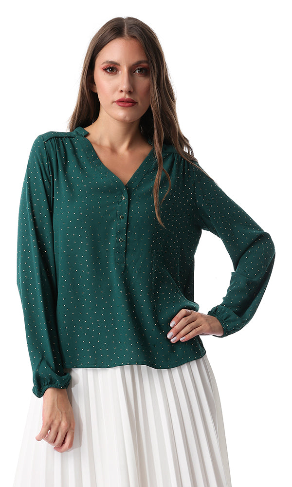 54318 Dark Green Cool Buttoned Blouse