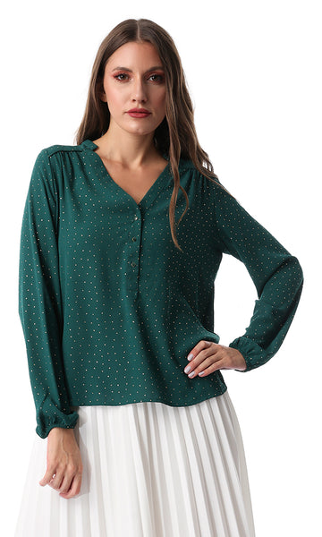 54318 Dark Green Cool Buttoned Blouse