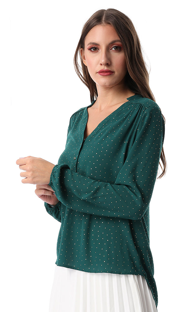 54318 Dark Green Cool Buttoned Blouse