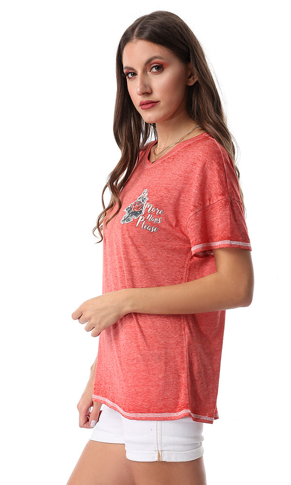 54327 More Naps Please Printed Coral Tee