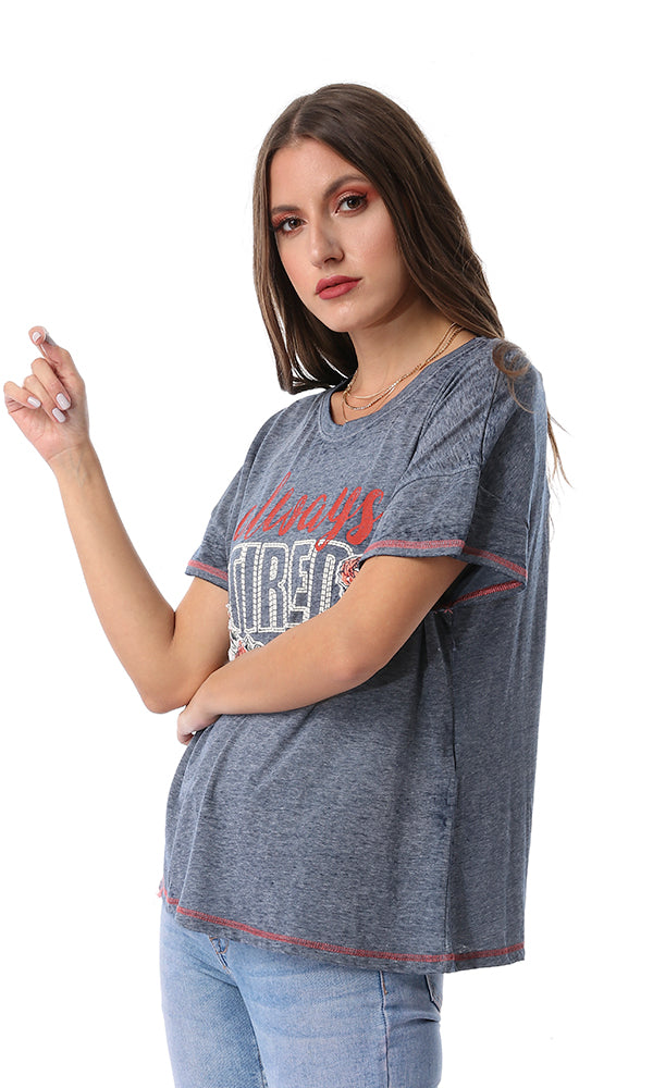 54329 Printed Half Sleeves Greish Blue Tee