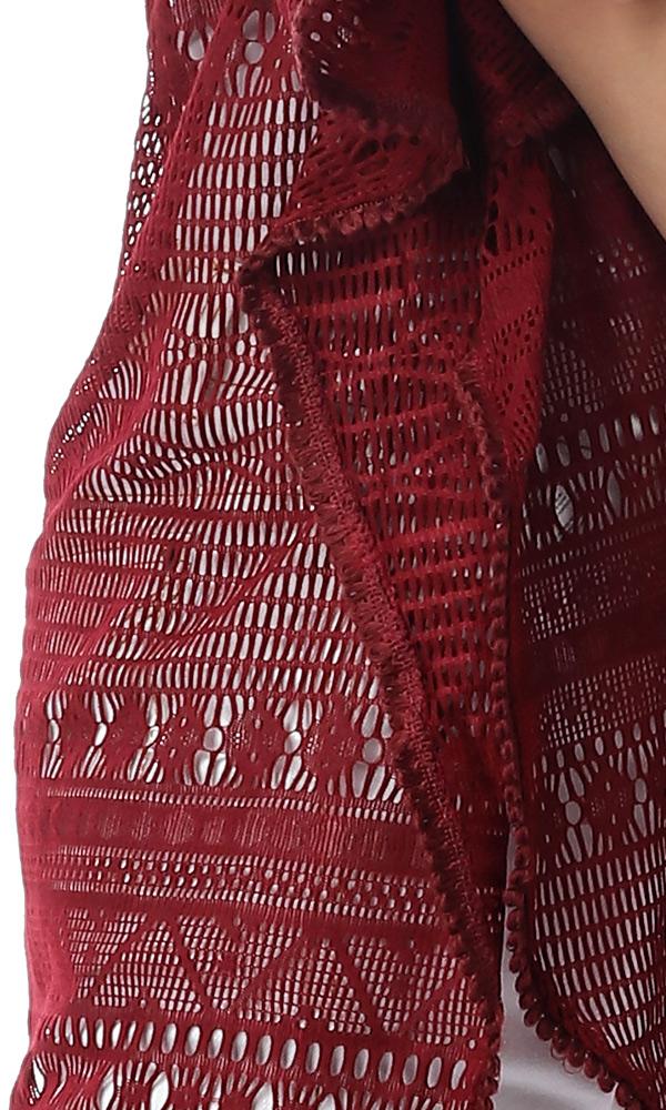 54340 Perforated Burgundy Long Top With Drawstring Waist - Ravin 