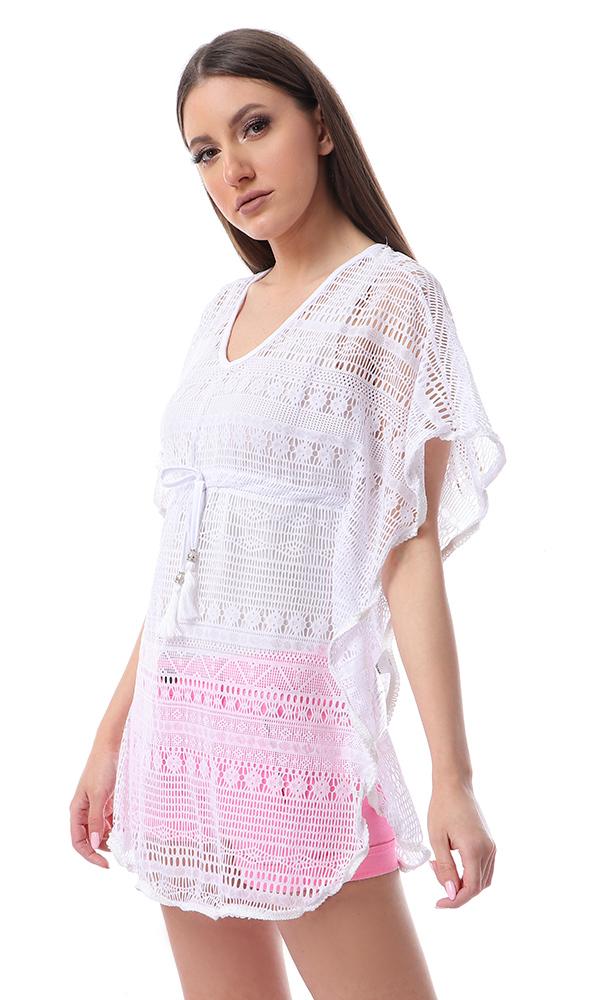 54341 White Slip On Perforated Top With Waist Drawstring - Ravin 